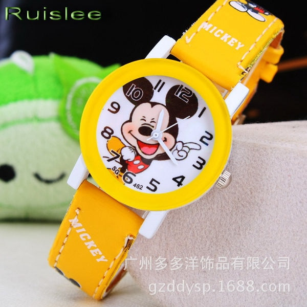 New 2016 fashion cool mickey cartoon watch for children girls Leather digital watches for kids boys Christmas gift wristwatch