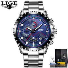 LIGE Watch Men Fashion Sport Quartz Clock Mens Watches Top Brand Luxury Full Steel Business Waterproof Watch Relogio Masculino