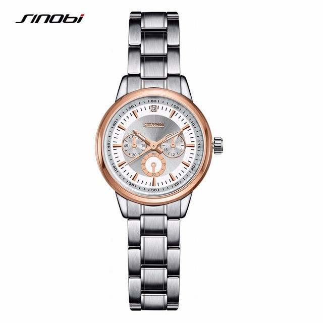 SINOBI Women Watch Elegant Brand Famous Luxury Silver Quartz Watches Ladies Steel Antique Geneva Wristwatches Relogio 2018 Gift