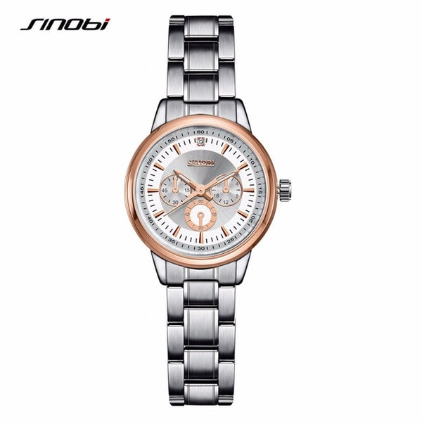 SINOBI Women Watch Elegant Brand Famous Luxury Silver Quartz Watches Ladies Steel Antique Geneva Wristwatches Relogio 2018 Gift