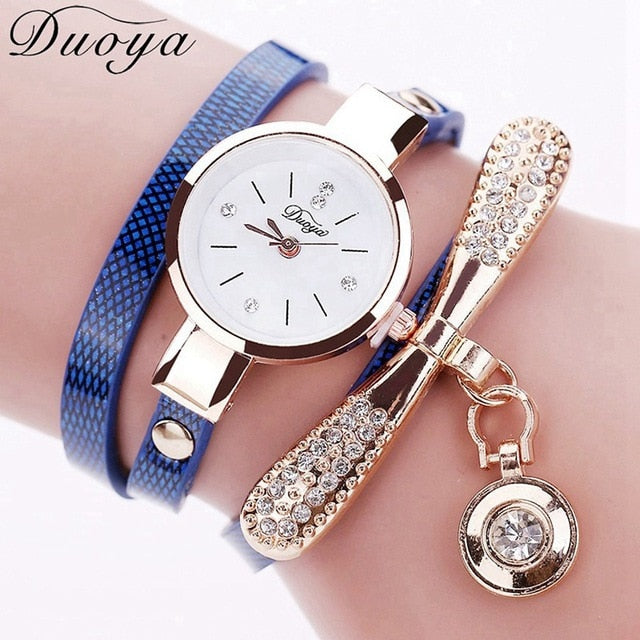 Duoya Brand Bracelet Watches For Women Luxury Gold Crystal Fashion Quartz Wristwatch Clock Ladies Vintage Watch Dropshipping