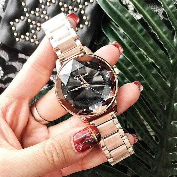 Luxury Brand lady Crystal Watch Women Dress Watch Fashion Rose Gold Quartz Watches Female Stainless Steel Wristwatches