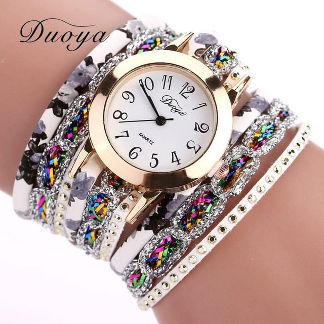 Top Brand Luxury Watches Women Flower Popular Quartz Diamond Leather Bracelet Watch Female Ladies Gemstone Dress Wristwatch