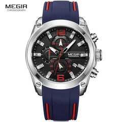 Megir Men's Chronograph Analog Quartz Watch with Date, Luminous Hands, Waterproof Silicone Rubber Strap Wristswatch for Man