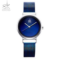 Shengke Blue Wrist Watch Women Watches Luxury Brand Steel Ladies Quartz Women Watches 2018 Relogio Feminino Montre Femme