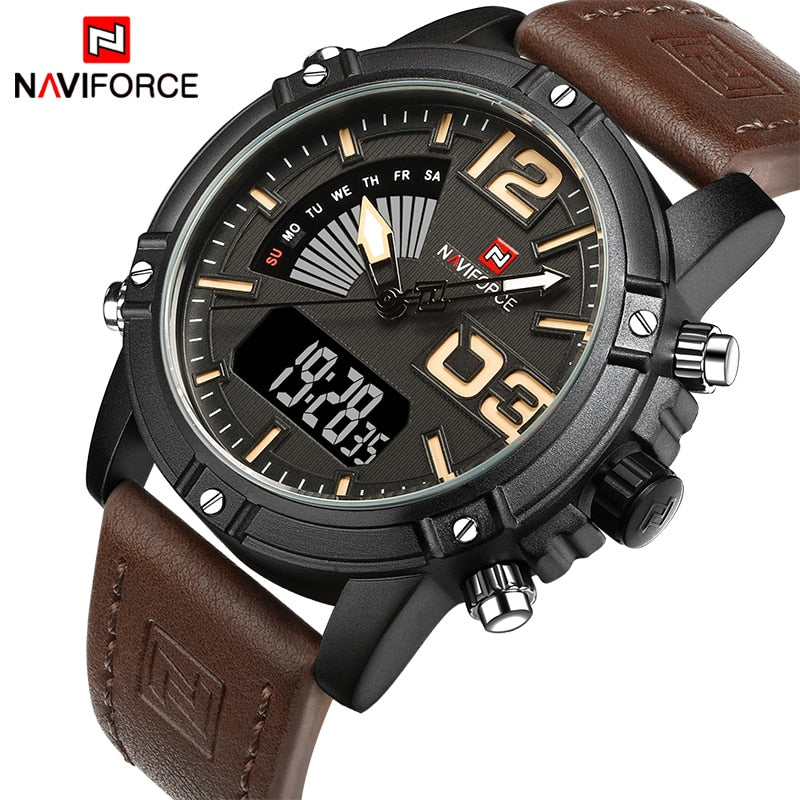 NAVIFORCE Men's Fashion Sport Watches Men Quartz Analog Date Clock Man Leather Military Waterproof Watch Relogio Masculino
