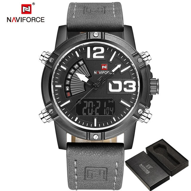 NAVIFORCE Men's Fashion Sport Watches Men Quartz Analog Date Clock Man Leather Military Waterproof Watch Relogio Masculino