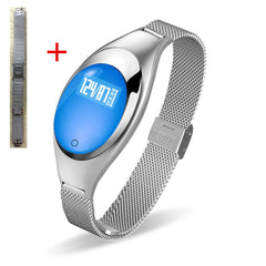 Women Ladies Girl Fashion Smart Band Watch Blood Pressure Heart Rate Monitor Smart Bracelet Fitness Tracker Metal Wristband