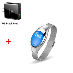 Women Ladies Girl Fashion Smart Band Watch Blood Pressure Heart Rate Monitor Smart Bracelet Fitness Tracker Metal Wristband