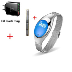 Women Ladies Girl Fashion Smart Band Watch Blood Pressure Heart Rate Monitor Smart Bracelet Fitness Tracker Metal Wristband