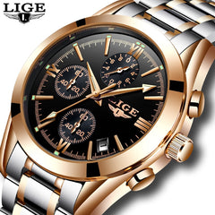 Relogio Masculino LIGE Men Top Luxury Brand Military Sport Watch Men's Quartz Clock Male Full Steel Casual Business gold watch