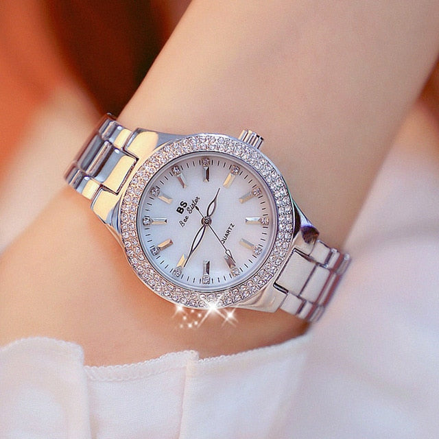 Luxury Brand lady Crystal Watch Women Dress Watch Fashion Rose Gold Quartz Watches Female Stainless Steel Wristwatches
