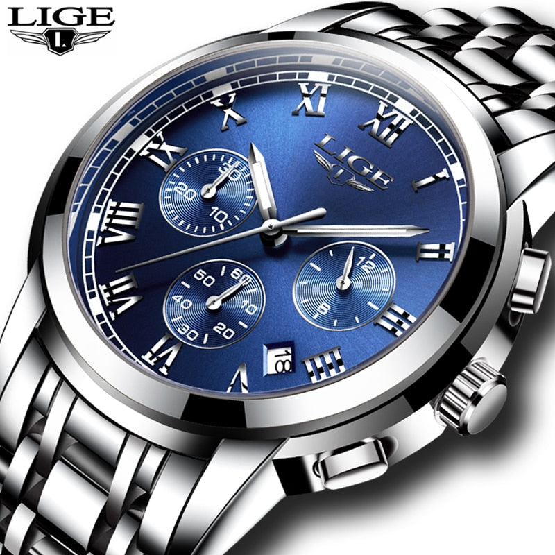 New Watches Men Luxury Brand LIGE Chronograph Men Sports Watches Waterproof Full Steel Quartz Men's Watch Relogio Masculino